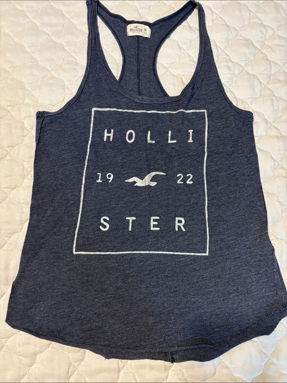Hollister Navy Racerback Graphic Tank with White Logo